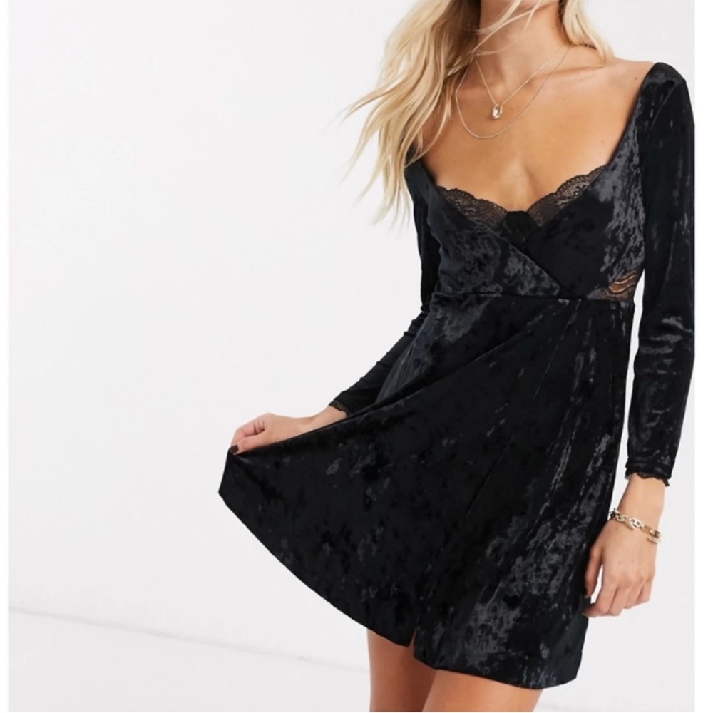 Free People Kat Black Velvet Mini Dress